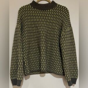 Theory Gray and Lime Green Knit Sweater